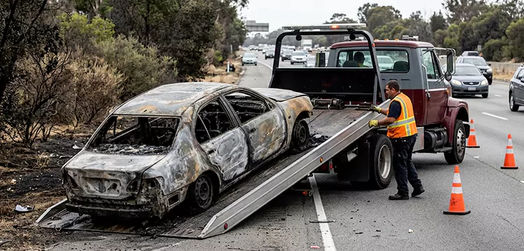 Fire-Damaged Wrecked Car Removal in Fort Worth